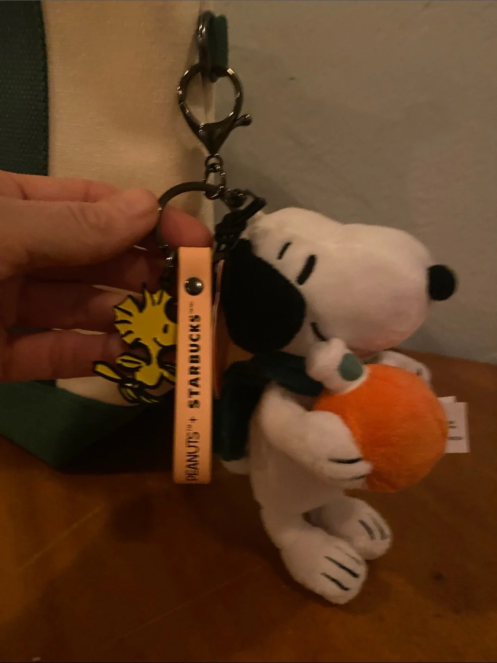 Starbucks x Peanuts Green & Cream Canvas Tote with Snoopy Charm